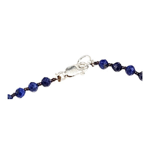 Blue faceted lapis bead necklace clasp with lobster closure and metal accents