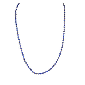 Blue faceted lapis bead necklace with small round beads and gold-tone spacers