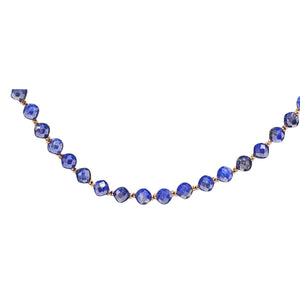 Blue faceted lapis bead necklace strand with round beads and gold-tone accents