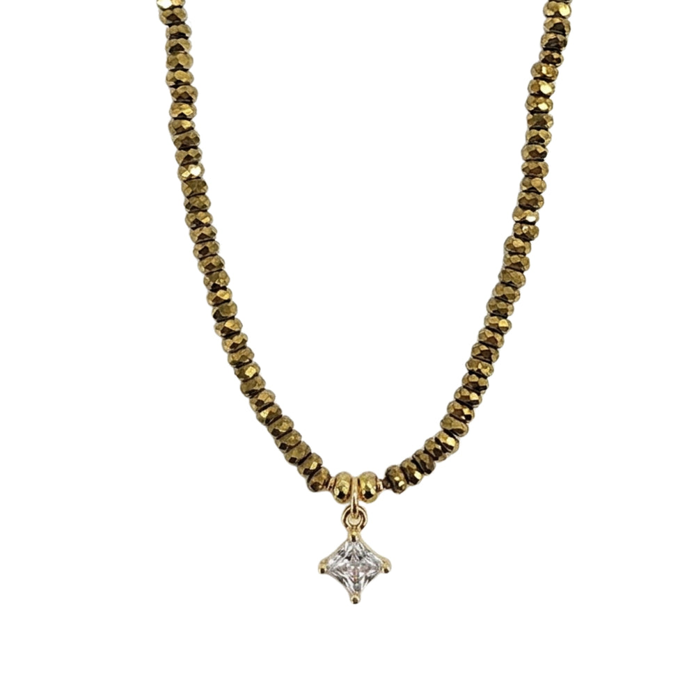 Gold beaded charm necklace with star pendant