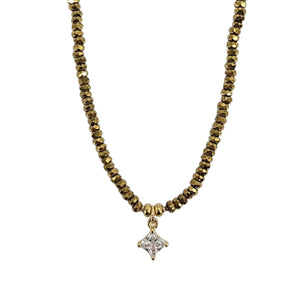 Gold faceted beaded necklace with star charm pendant