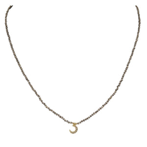 Black hematite micro-bead choker with gold moon charm at center