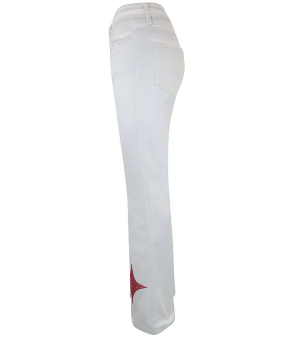 Light wash denim jeans with rose star motif on the side