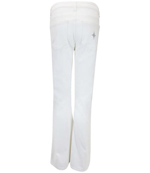 White denim jeans, back view with silver glitter star near pocket