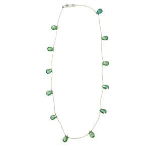 Light green teardrop gemstone station necklace with faceted drops on thin chain