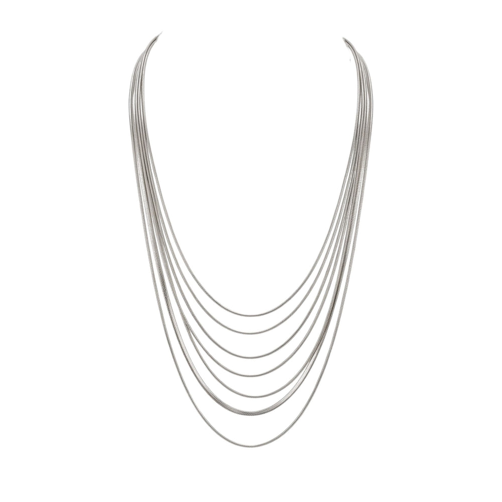 Silver-tone 8-strand snake chain necklace with layered drape and open collar shape