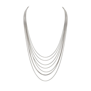 Silver-tone 8-strand snake chain necklace with layered drape and open collar shape