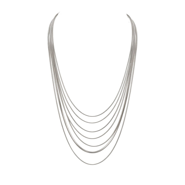 Silver-tone 8-strand snake chain necklace with layered drape and open collar shape