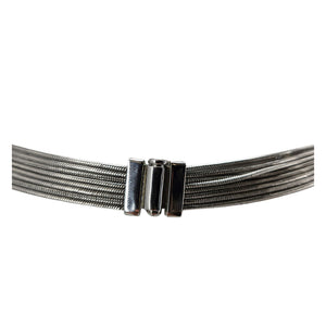 Silver-tone mesh multi-strand necklace clasp with three dark connector bars
