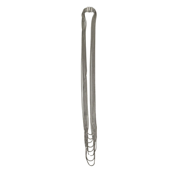 Silver-tone layered snake chain strands gathered at the top with small ring detail