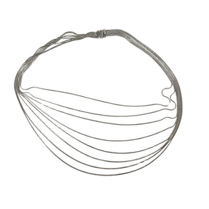 Silver-tone 8-strand snake chain necklace laid flat, showing even strand spacing