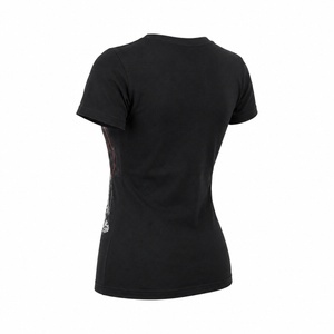Black T-shirt back view, plain with no visible graphics