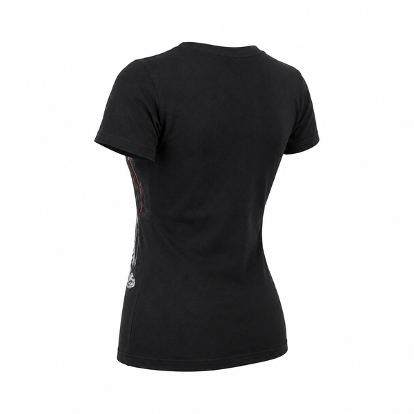 Black T-shirt back view, plain with no visible graphics