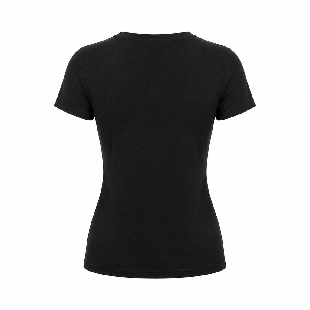 Black short-sleeve T-shirt back view with smooth plain fabric