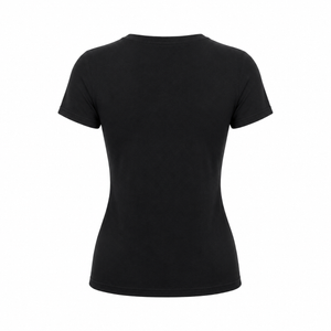Black short-sleeve T-shirt back view with smooth plain fabric