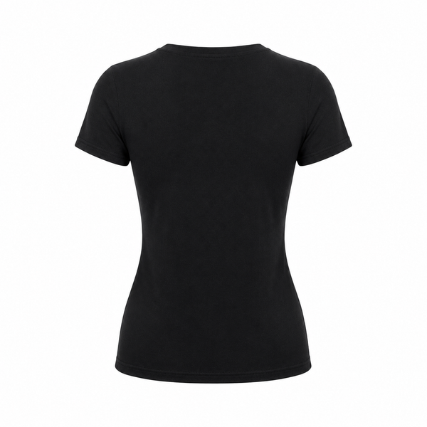 Black short-sleeve T-shirt back view with smooth plain fabric