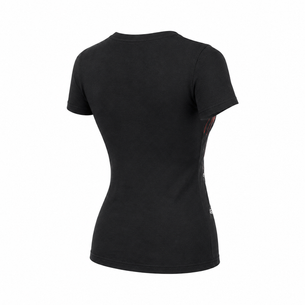 Black T-shirt back side view, plain with no visible back graphics