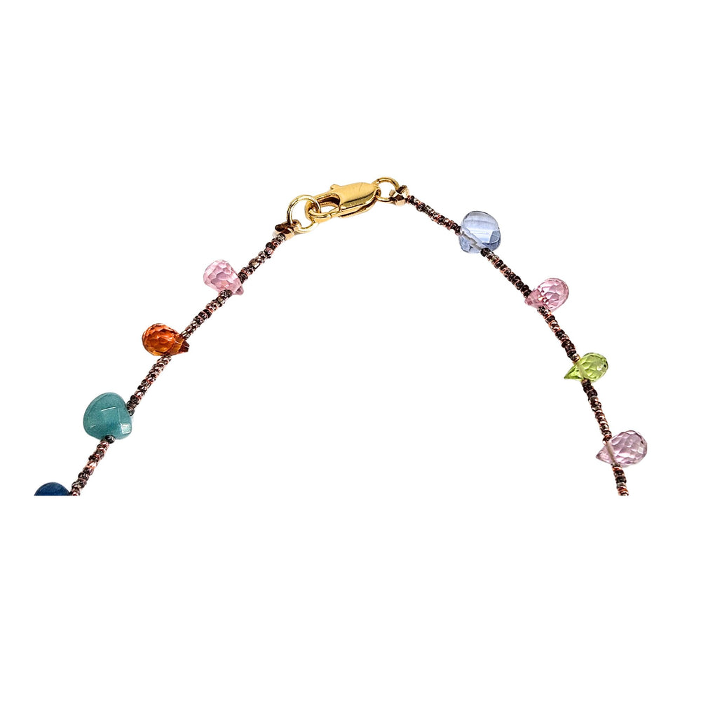 Multicolor gemstone bead necklace with small faceted stones on a delicate chain