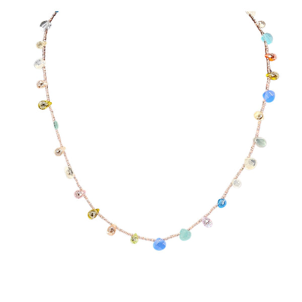 Multicolor gemstone bead necklace with small faceted stones on a delicate chain