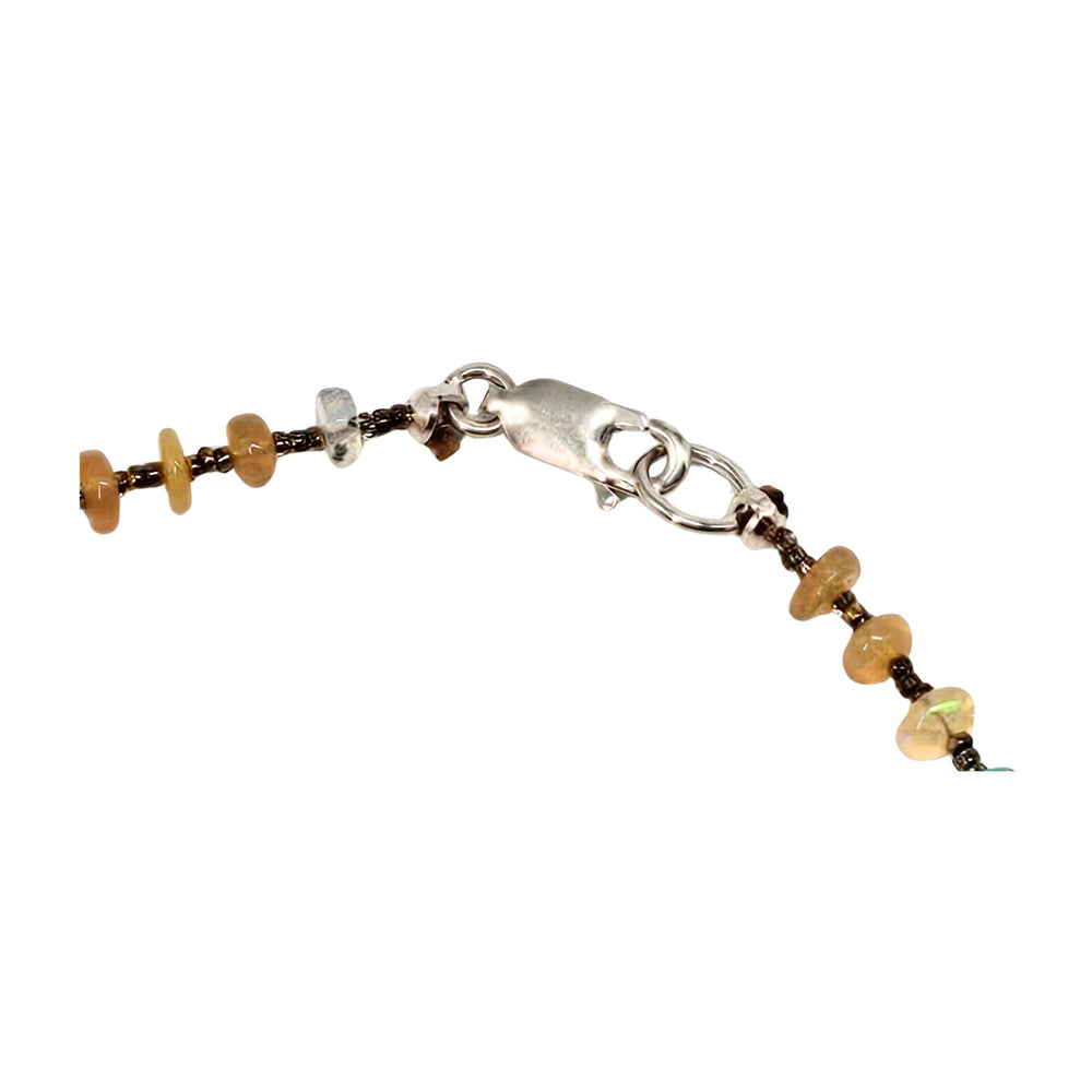 Multi colored opal bead necklace with tiny round beads and gold-tone chain links