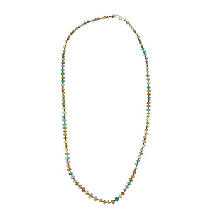 Multi colored opal bead necklace full length with small round beads on thin chain