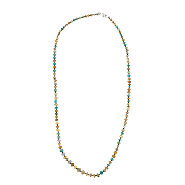 Multi colored opal bead necklace full length with small round beads on thin chain