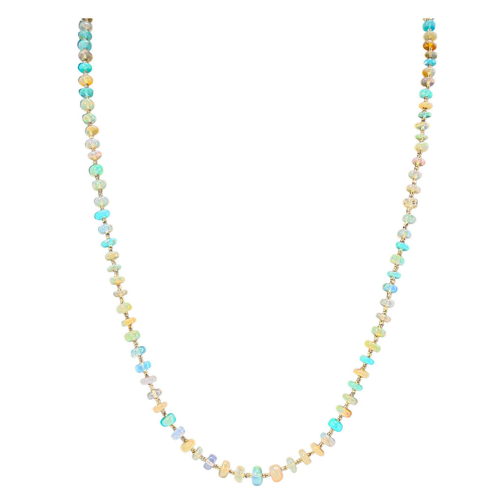 Multi colored opal bead necklace with tiny round beads and gold-tone chain links
