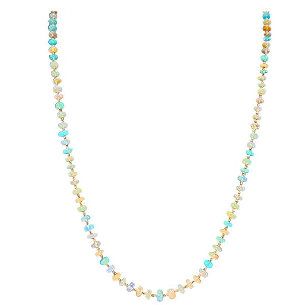 Multi colored opal bead necklace with tiny round beads and gold-tone chain links