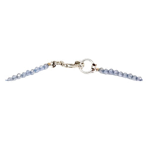 Pale violet blue charm necklace clasp with small rings and beaded strand ends