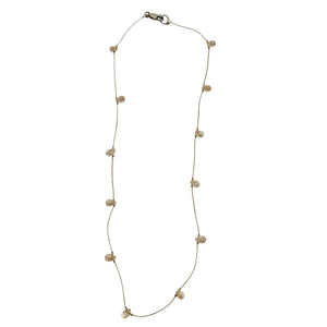 Peach teardrop gemstone station necklace with faceted beads on thin gold chain
