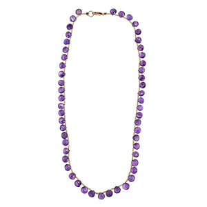 Purple faceted gemstone teardrop bead choker necklace with gold-tone clasp