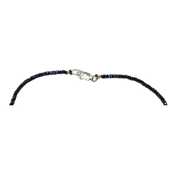 Multicolor beaded necklace with connector clasp at center back