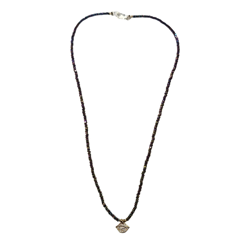 Multicolor pyrite bead necklace with small heart pendant charm