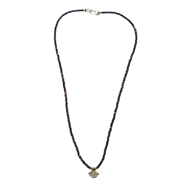 Multicolor pyrite bead necklace with small heart pendant charm