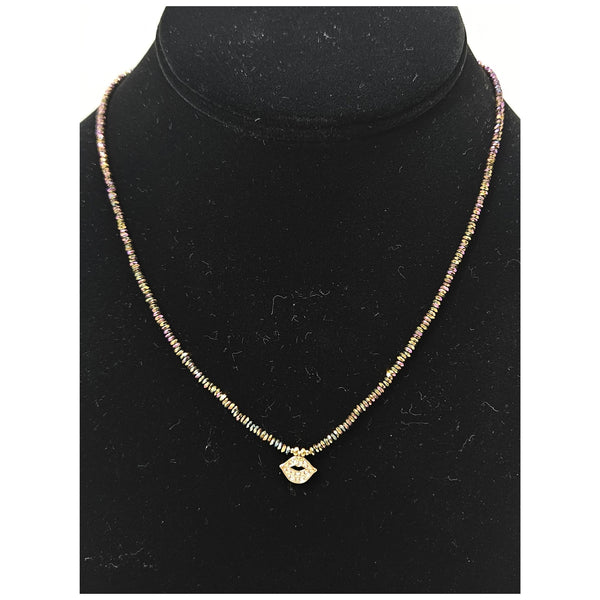 Heart pendant charm on a multicolor beaded necklace