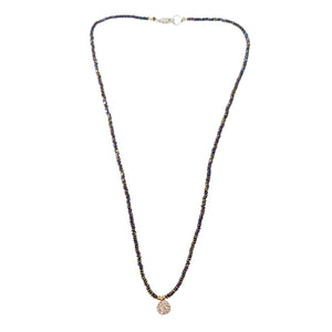 Multicolor beaded charm choker necklace with small round disc pendant and spring-ring clasp