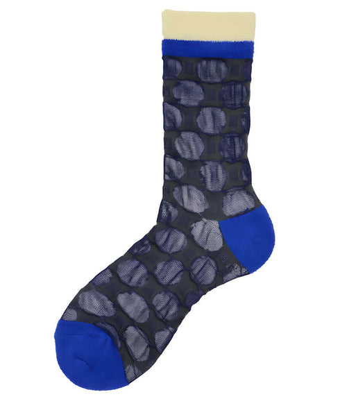 Blue short socks with ribbed cuff and dark gray textured pattern