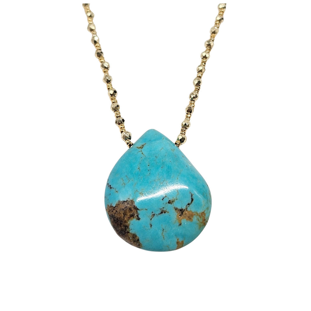 Turquoise teardrop pendant necklace with gold chain
