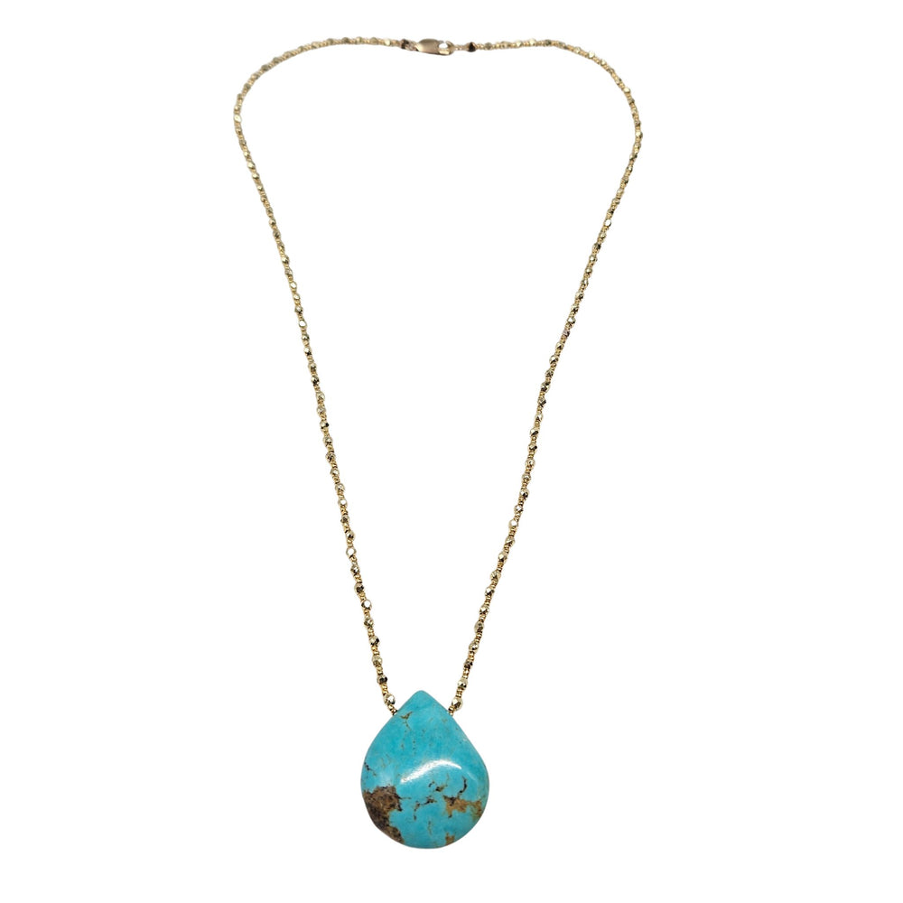 Turquoise teardrop pendant necklace with gold chain