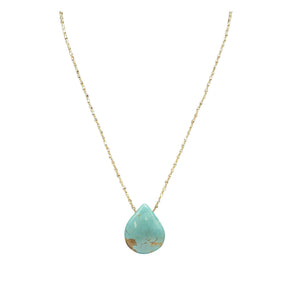 Turquoise drop pendant necklace on gold chain
