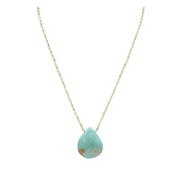 Turquoise drop pendant necklace on gold chain