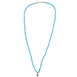 Turquoise beaded charm necklace with goldtone teardrop pendant and lobster clasp