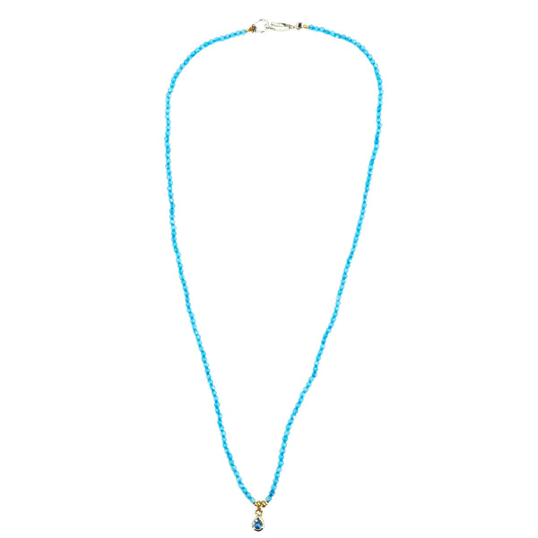 Turquoise beaded teardrop charm necklace with small goldtone drop pendant