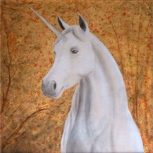 Ivory modal scarf with unicorn face graphic, soft flowing drape