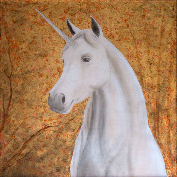 Ivory modal scarf with unicorn face graphic, soft flowing drape