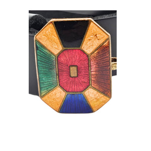 Geometric enamel Art Deco buckle with colorful facets and center square hole