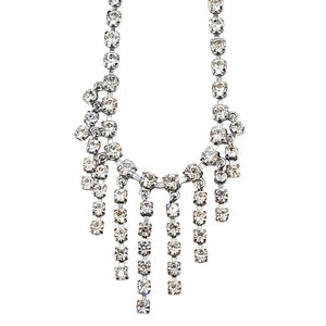 Rhinestone stream centerpiece necklace with cascading rows and dangling tassels