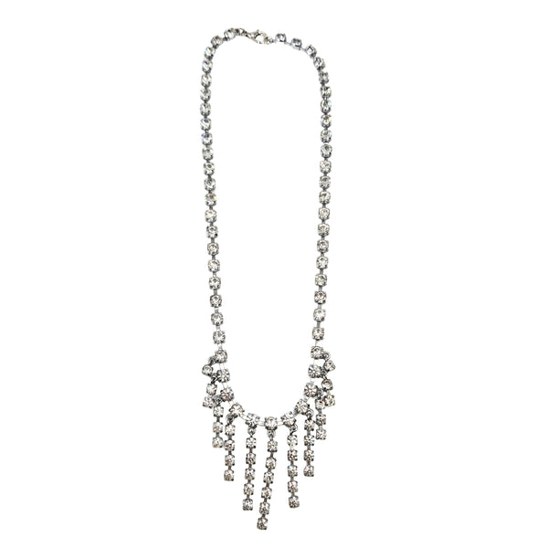 Rhinestone Y-style necklace with teardrop fringe at the bottom and loop top