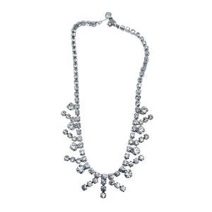 Rhinestone choker necklace with cascading star-like Art Deco clusters
