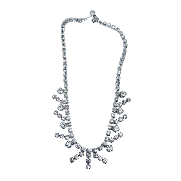 Rhinestone choker necklace with cascading star-like Art Deco clusters